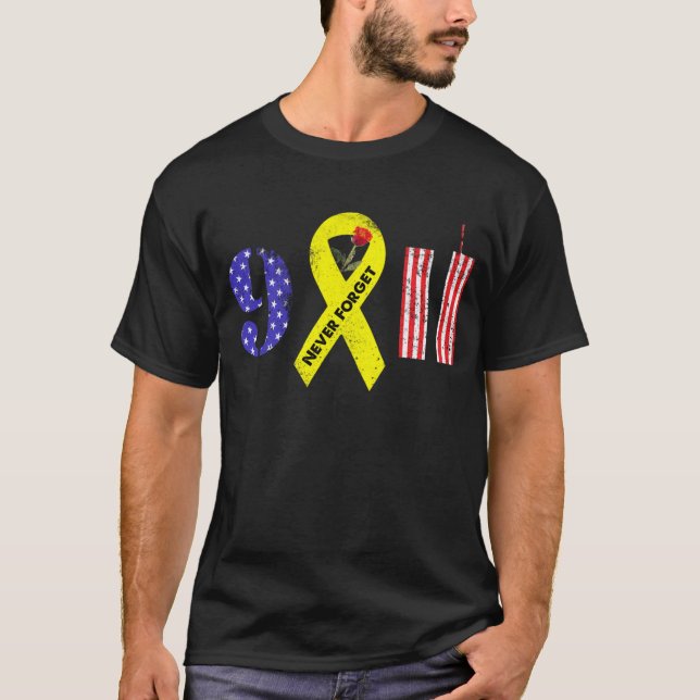 Never Forget 9 11 Yellow Ribbon T-Shirt (Front)