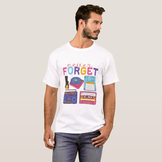 Never Forget Cassette Tape VHS Gamer Old School T-Shirt (Front Full)