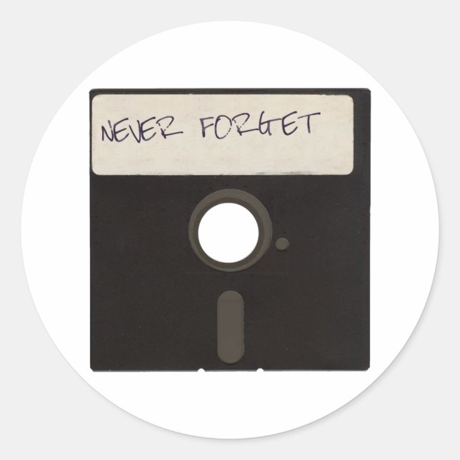 Never Forget Computer Floppy Discs Classic Round Sticker (Front)