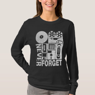 Never Forget Floppy Disc Video Cassette Tapes Geek T-Shirt