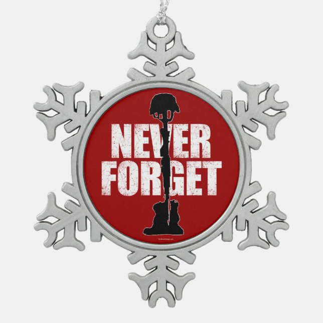 Never Forget (Memorial Day) Snowflake Pewter Christmas Ornament (Front)