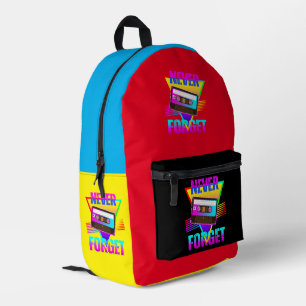 Never Forget Retro Cassette Tape Recorder Printed Backpack