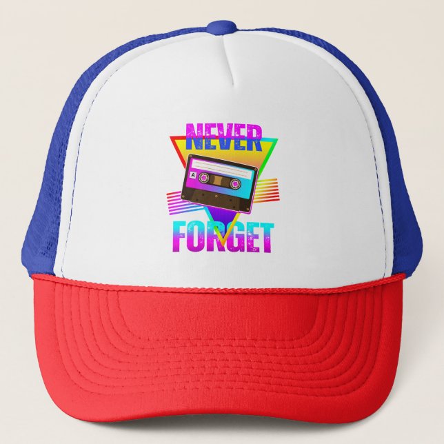 Never Forget Retro Cassette Tape Recorder Trucker Hat (Front)