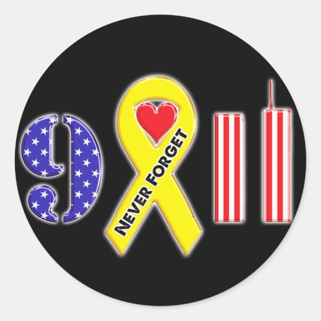 Never Forget September 11 Yellow Ribbon Classic Round Sticker (Front)
