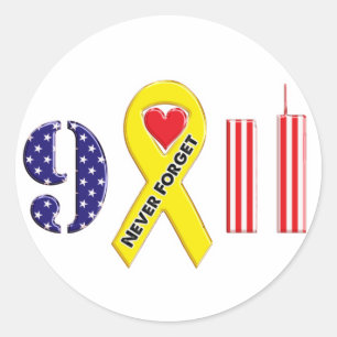 Never Forget September 11 Yellow Ribbon Classic Round Sticker