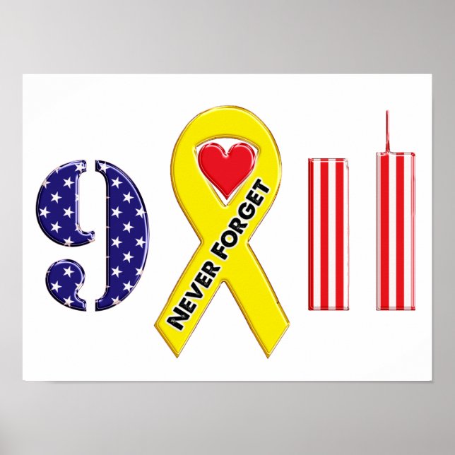 Never Forget September 11 Yellow Ribbon Poster (Front)