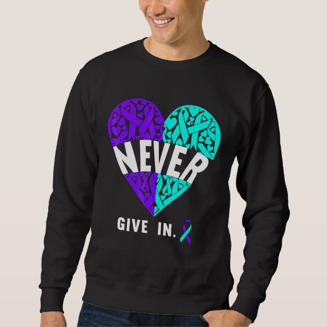 Never Give In Suicide Prevention Awareness Fighter Sweatshirt (Front)