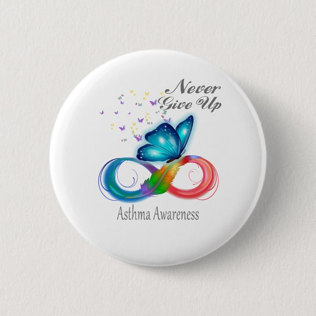 Never Give Up Asthma Awareness 6 Cm Round Badge (Front)