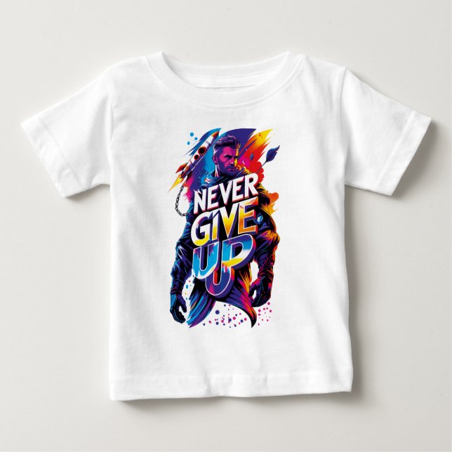 Never Give Up Baby T-Shirt (Front)