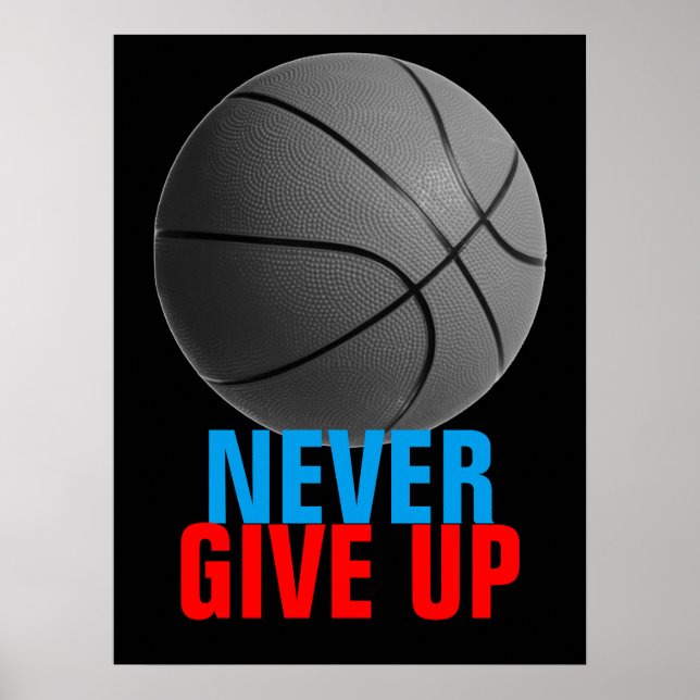 Never Give Up Basketball Motivational Poster (Front)