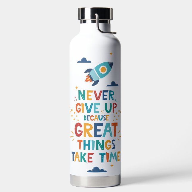Never Give Up Because Great Things Take Time Water Bottle (Left)
