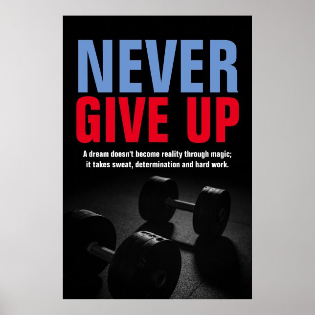 Never Give Up Bodybuilding Fitness Motivational Poster (Front)