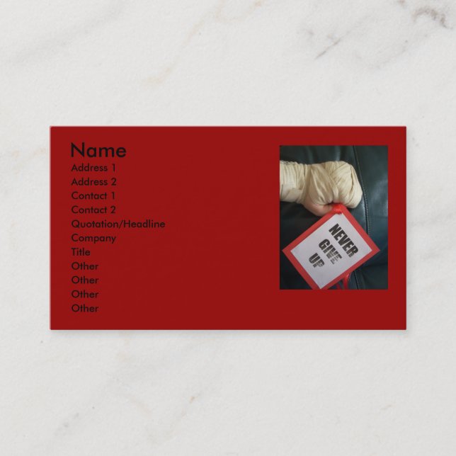 Never Give Up Boxing Business Cards (Front)