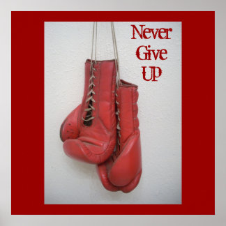Never Give Up, Boxing Gloves Framed Print