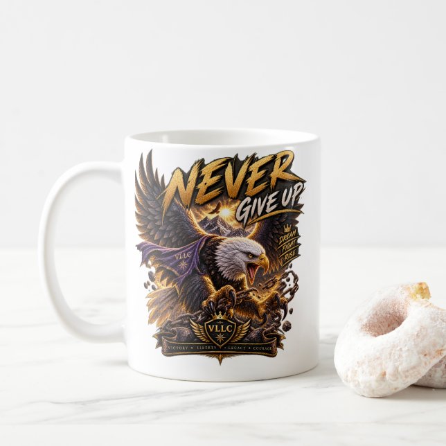 Never Give Up Eagle – Powerful Coffee Mug (With Donut)