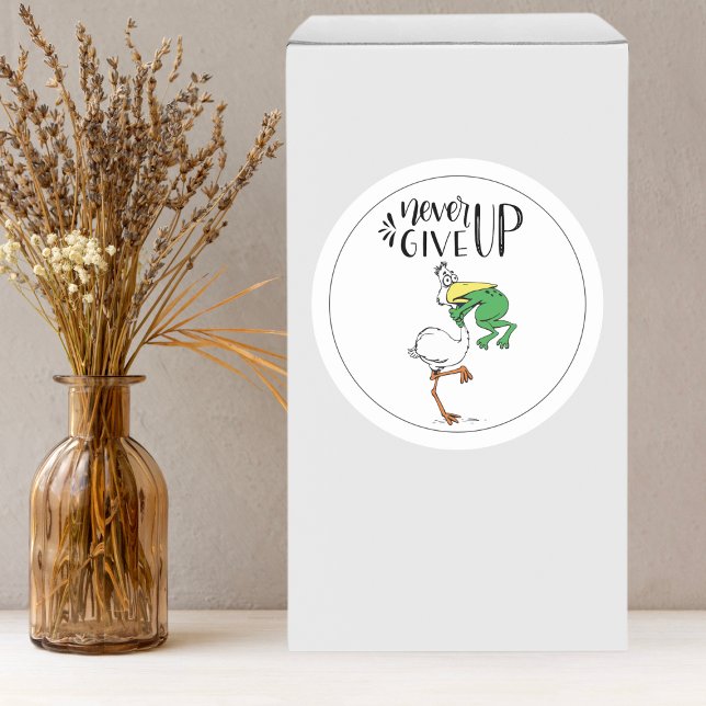 Never Give Up  FROG  choking Bird Classic Round Sticker (Creator Uploaded)