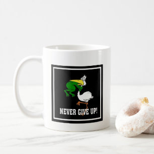 Never Give Up Frog Choking Bird Coffee Mug