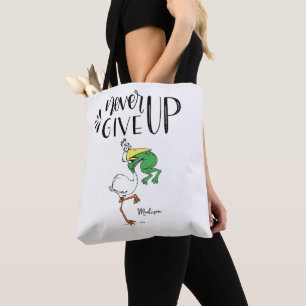 Never Give Up Frog Choking Pelican Motivational Tote Bag