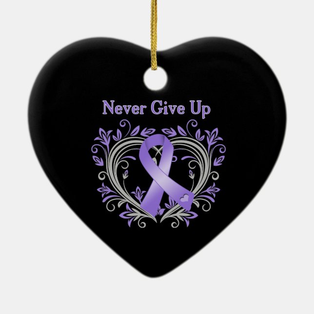Never Give Up Heart Hodgkin's Lymphoma Ceramic Tree Decoration (Back)