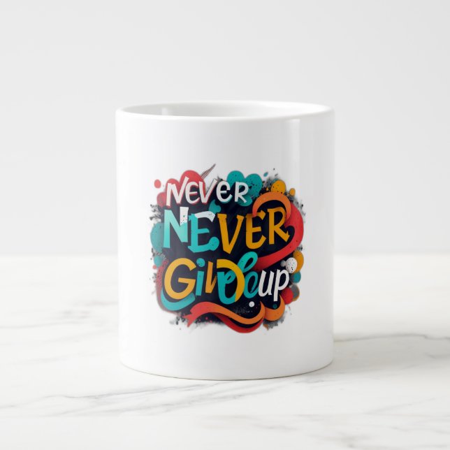 Never give up large coffee mug (Front)