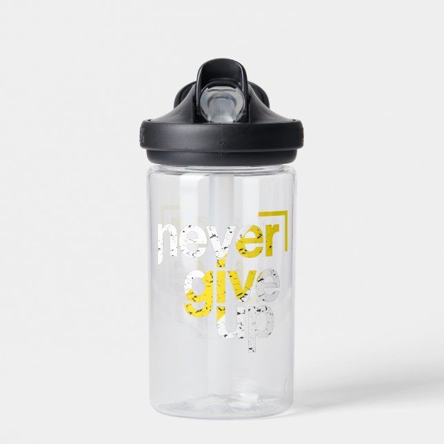 Never Give Up Motivational Distressed Typography Water Bottle (Front)
