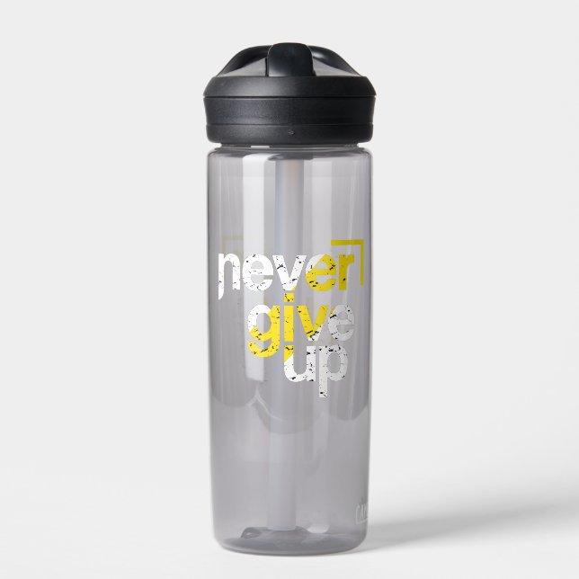 Never Give Up Motivational Distressed Typography Water Bottle (Front)
