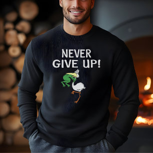 Never Give Up Motivational Pelican and Frog T-Shirt