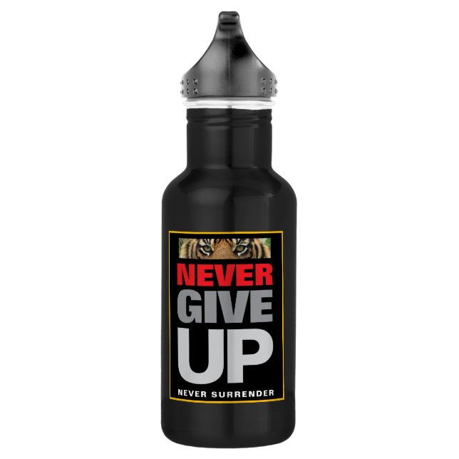Never Give Up Never Surrender Motivational Black 532 Ml Water Bottle (Right)