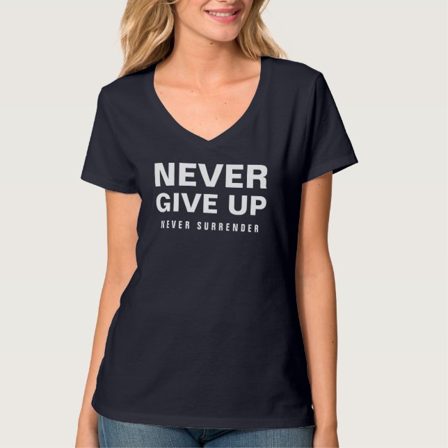 Never Give Up Never Surrender Womens V-Neck Navy T-Shirt (Front)