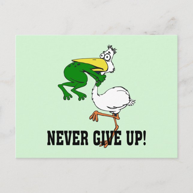Never Give Up Pelican and Frog Postcard (Front)