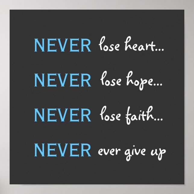 never give up poster (Front)