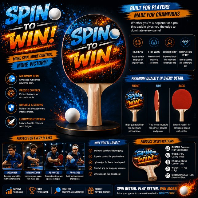 Never Give Up – Power Mindset Design Ping Pong Paddle (Creator Uploaded)