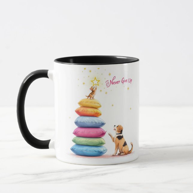 Never Give Up Stacked Pillows Mug - Motivational  (Left)