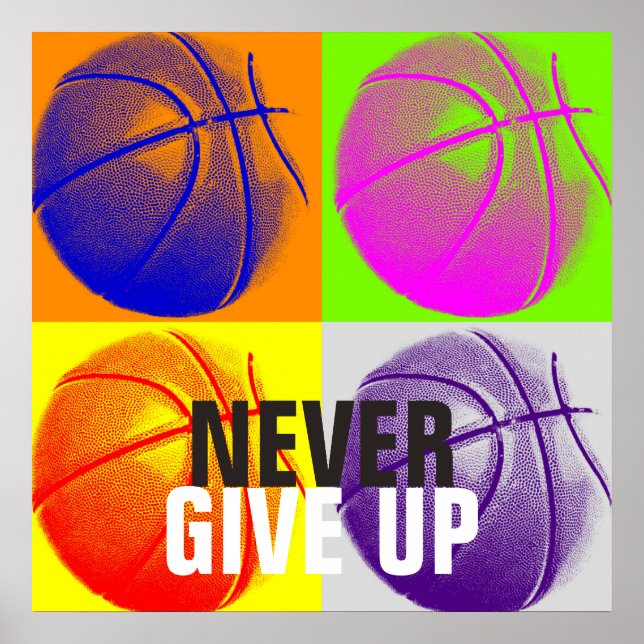 Never Give Up Success Basketball Pop Art Print (Front)