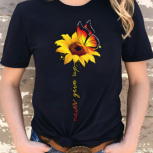 Never Give Up Sunflower & Butterfly Inspirational T-Shirt