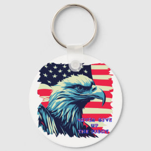 Never Give Up The Fight America Eagle USA Art Key Ring