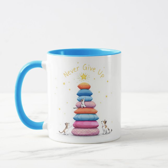 Never Give Up Tower Mug - Inspiring and Playful  (Left)