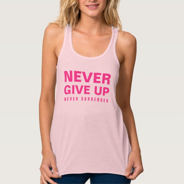 Never Give Up Womens Flowy Racerback Soft Pink Singlet (Front)