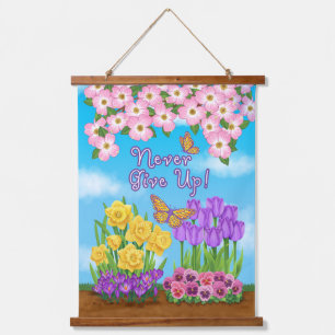 Never Give Up Wood Topped Wall Tapestry