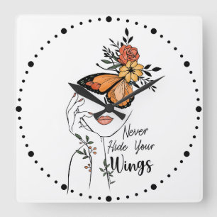 Never hide your wings square wall clock