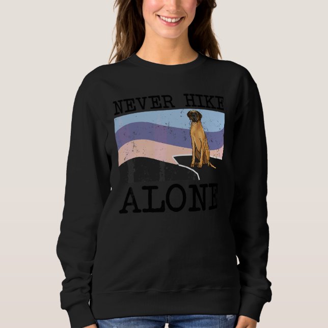 Never Hike Alone Brown Great Dane Dog Hiking Sweatshirt (Front)