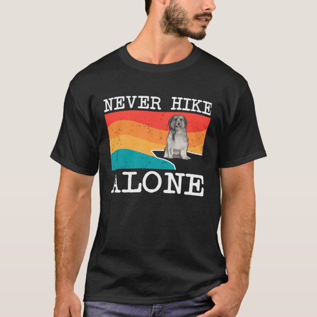 Never Hike Alone Pyrenean Shepherd Graphic Hiking T-Shirt (Front)