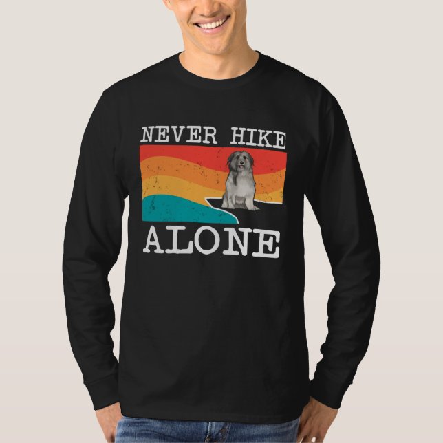 Never Hike Alone Pyrenean Shepherd Graphic Hiking T-Shirt (Front)
