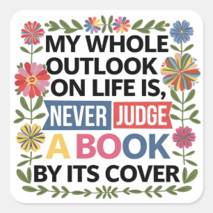 Never judge a book by it's cover square sticker