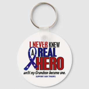 Never Knew A Hero 2 Grandson (Support Our Troops) Key Ring