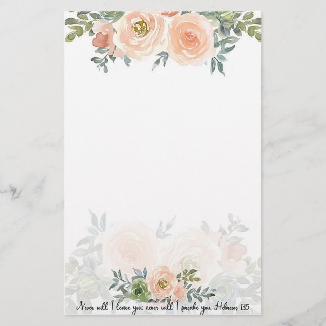 Never leave you watercolor floral  stationery (Front)