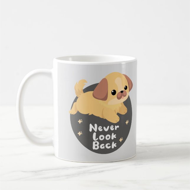 Never lock back Kawaii funny happy dog jumping  Coffee Mug (Left)