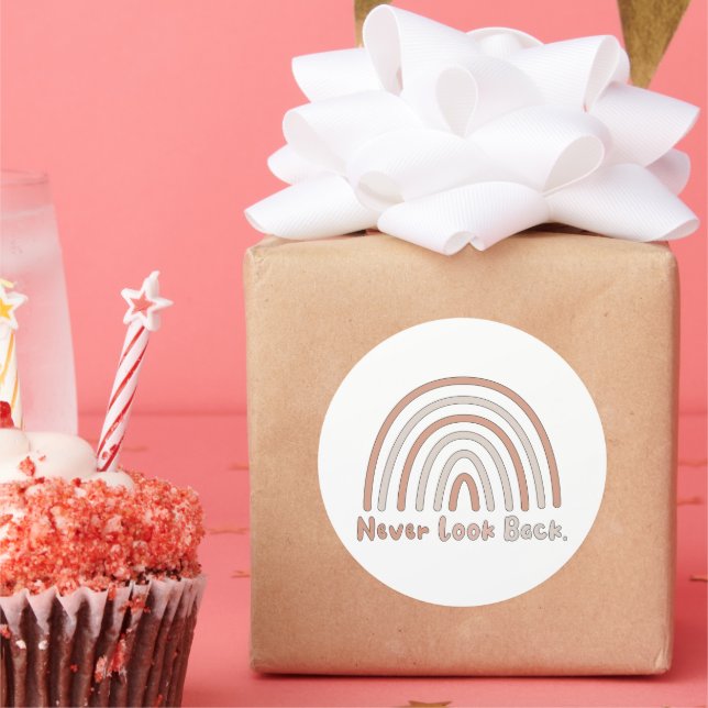 Never look back motivational pink boho rainbow classic round sticker (Party)