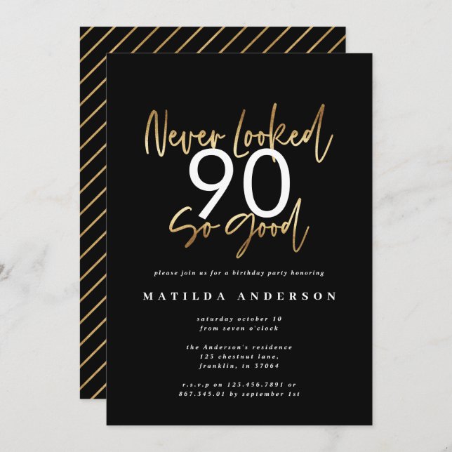 never looked so good gold birthday invitation (Front/Back)