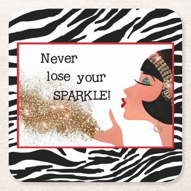 "Never Lose Your SPARKLE!"  Square Paper Coaster (Front)